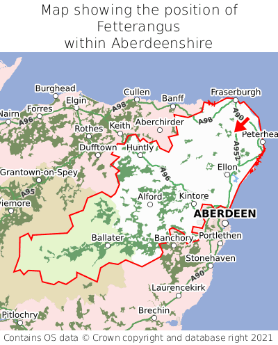 Map showing location of Fetterangus within Aberdeenshire