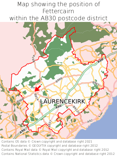 Map showing location of Fettercairn within AB30