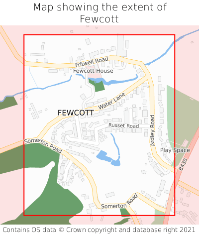 Map showing extent of Fewcott as bounding box