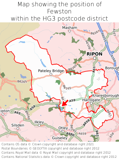 Map showing location of Fewston within HG3