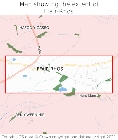 Map showing extent of Ffair-Rhos as bounding box