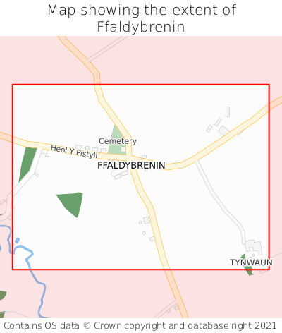Map showing extent of Ffaldybrenin as bounding box