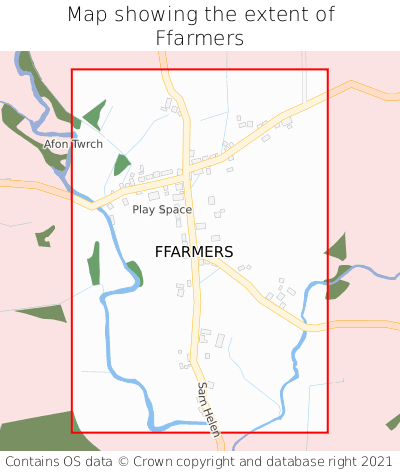 Map showing extent of Ffarmers as bounding box