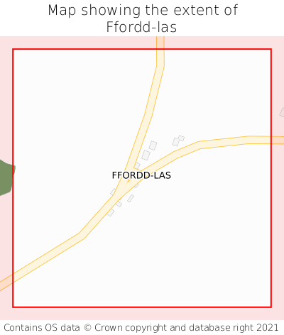 Map showing extent of Ffordd-las as bounding box
