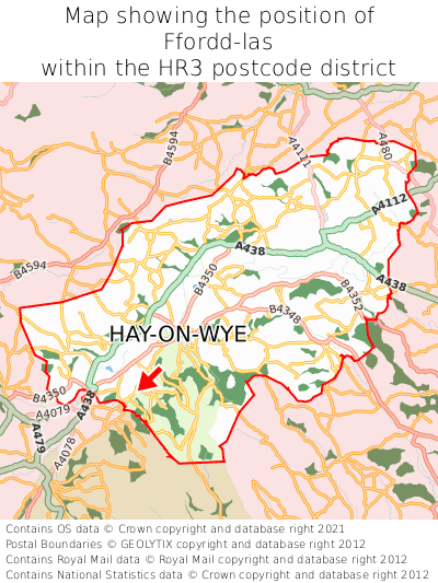 Map showing location of Ffordd-las within HR3