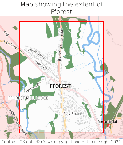 Map showing extent of Fforest as bounding box