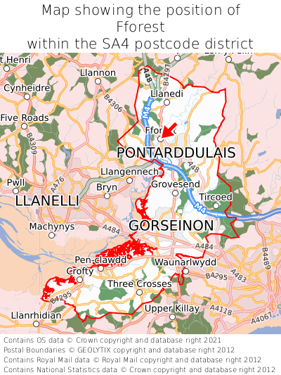 Map showing location of Fforest within SA4