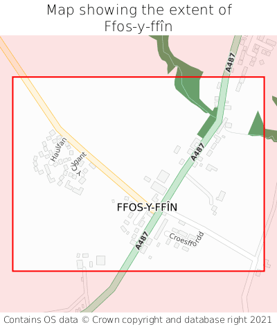 Map showing extent of Ffos-y-ffîn as bounding box