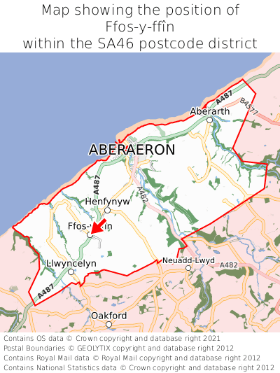 Map showing location of Ffos-y-ffîn within SA46