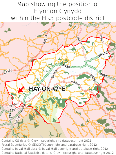 Map showing location of Ffynnon Gynydd within HR3