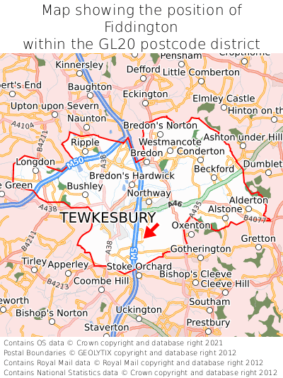 Map showing location of Fiddington within GL20