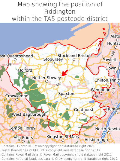 Map showing location of Fiddington within TA5