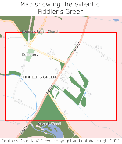 Map showing extent of Fiddler's Green as bounding box