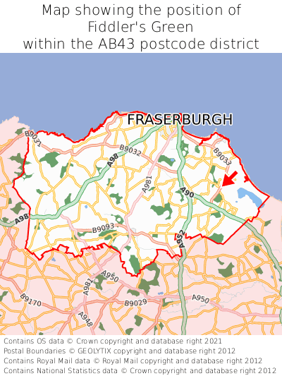 Map showing location of Fiddler's Green within AB43