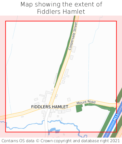 Map showing extent of Fiddlers Hamlet as bounding box