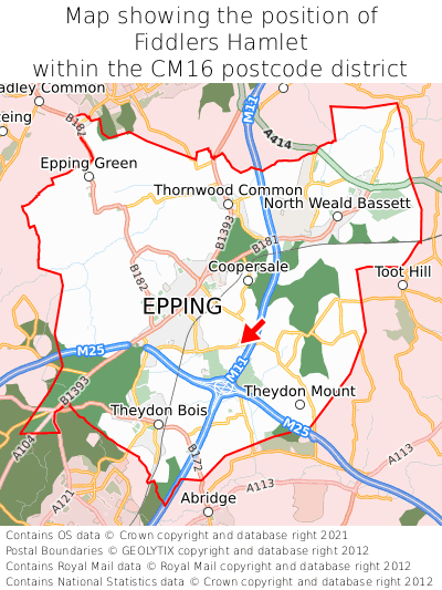 Map showing location of Fiddlers Hamlet within CM16