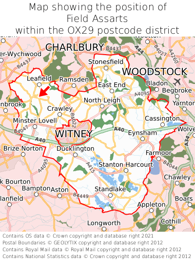 Map showing location of Field Assarts within OX29