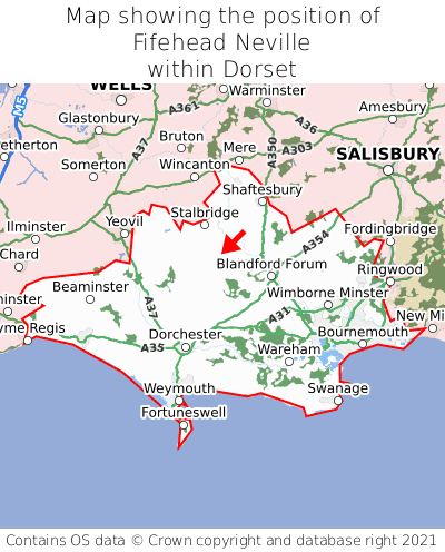 Map showing location of Fifehead Neville within Dorset