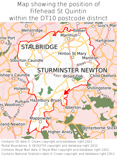 Map showing location of Fifehead St Quintin within DT10