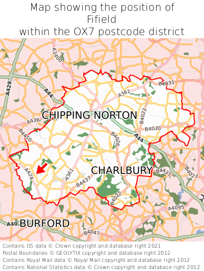 Map showing location of Fifield within OX7