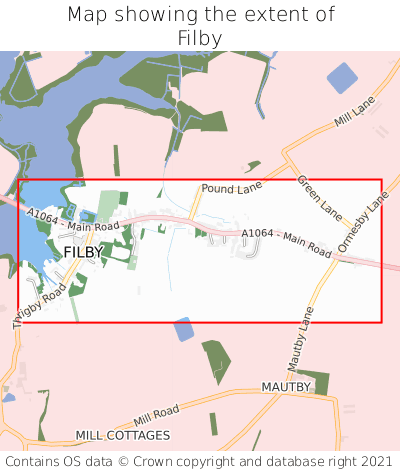 Map showing extent of Filby as bounding box
