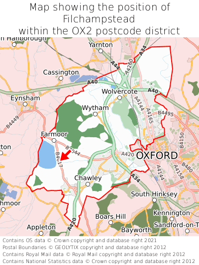 Map showing location of Filchampstead within OX2