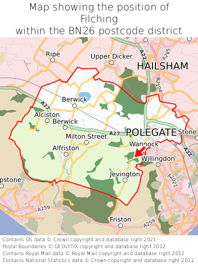 Map showing location of Filching within BN26