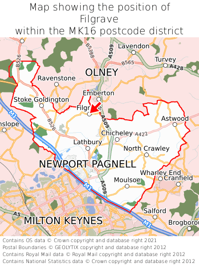 Map showing location of Filgrave within MK16