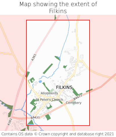 Map showing extent of Filkins as bounding box