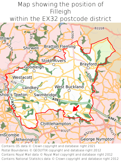 Map showing location of Filleigh within EX32