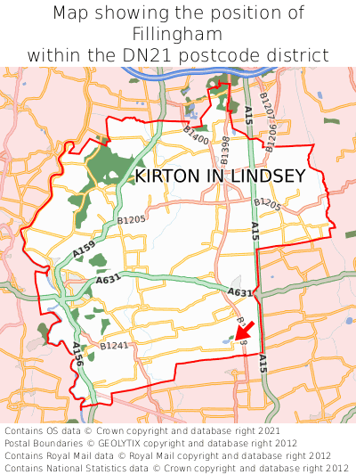 Map showing location of Fillingham within DN21