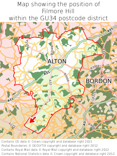 Map showing location of Filmore Hill within GU34