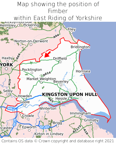 Map showing location of Fimber within East Riding of Yorkshire
