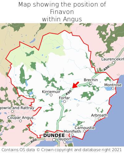 Map showing location of Finavon within Angus
