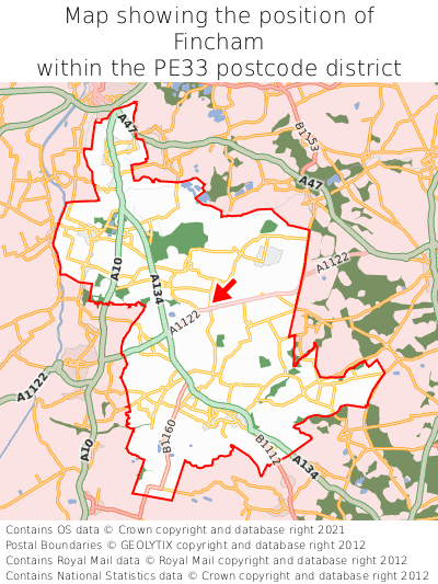 Map showing location of Fincham within PE33