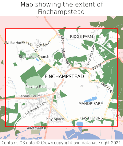 Map showing extent of Finchampstead as bounding box