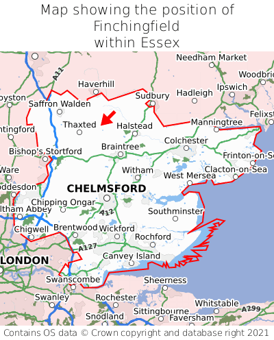Map showing location of Finchingfield within Essex