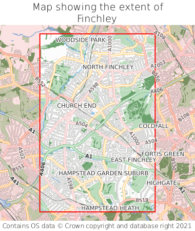 Map showing extent of Finchley as bounding box