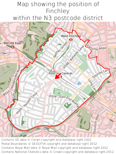 Map showing location of Finchley within N3