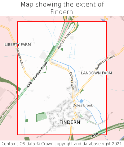 Map showing extent of Findern as bounding box