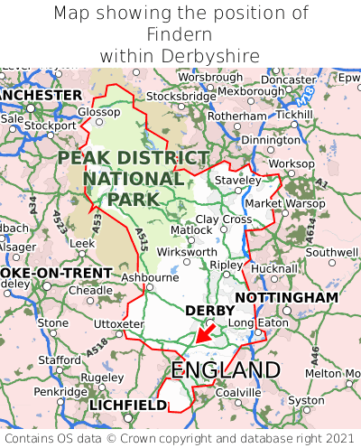 Map showing location of Findern within Derbyshire