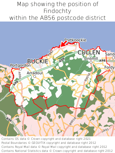 Map showing location of Findochty within AB56