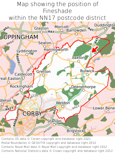 Map showing location of Fineshade within NN17
