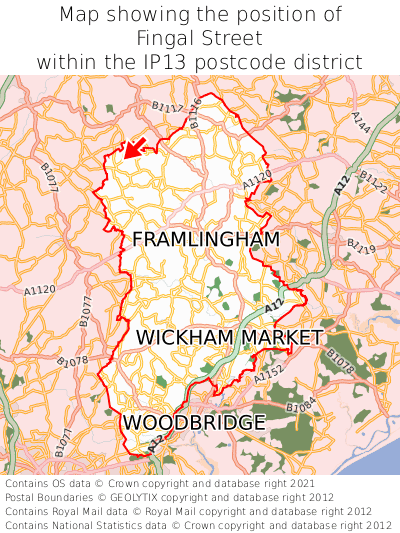 Map showing location of Fingal Street within IP13