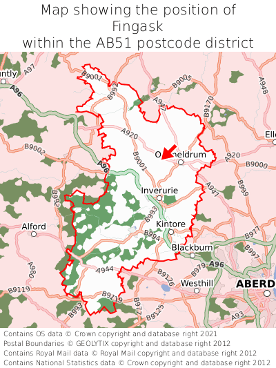 Map showing location of Fingask within AB51