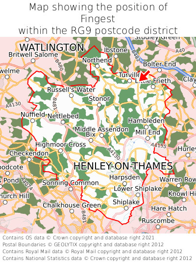 Map showing location of Fingest within RG9