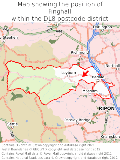 Map showing location of Finghall within DL8