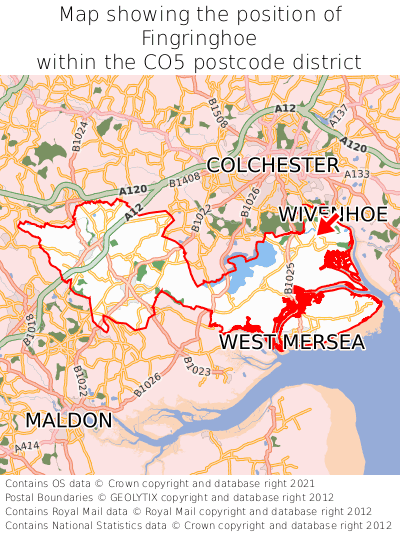 Map showing location of Fingringhoe within CO5