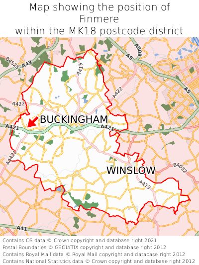 Map showing location of Finmere within MK18
