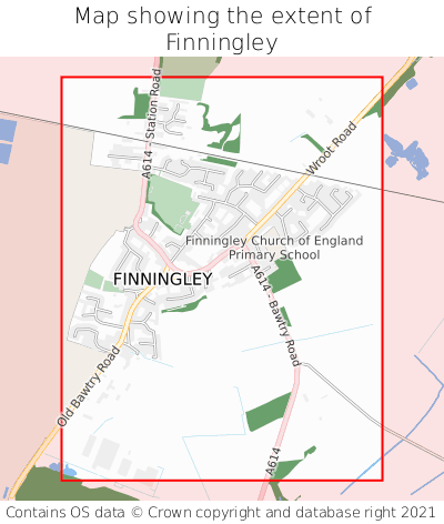 Map showing extent of Finningley as bounding box